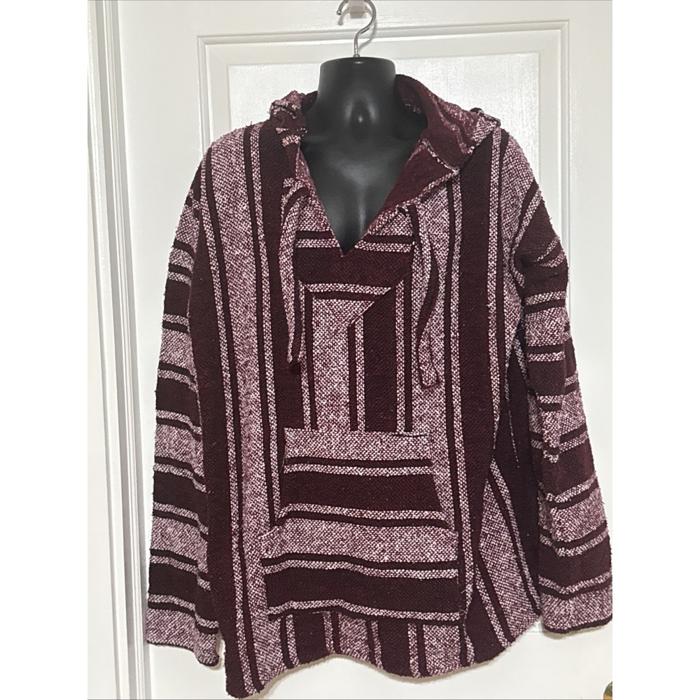 Artesanias Baja Hoodie Poncho Unisex Size XXL Striped Kangeroo Pockets